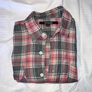 VTG FELTRAIGER Flannel Shirt Plaid Button Up Long Sleeve Made in USA Mens M‎
